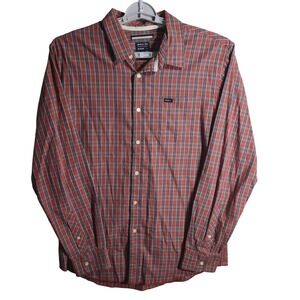 RVCA Mens Long Sleeve Button Up Plaid Shirt Casual‎ Regular Fit Red Gray L